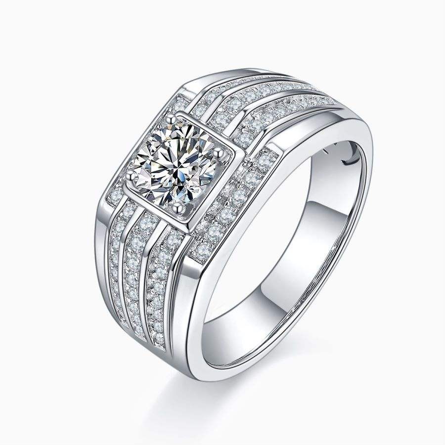 1 Ct Moissanite Ring Men's 925 Silver Luxury Engagement - Image 2