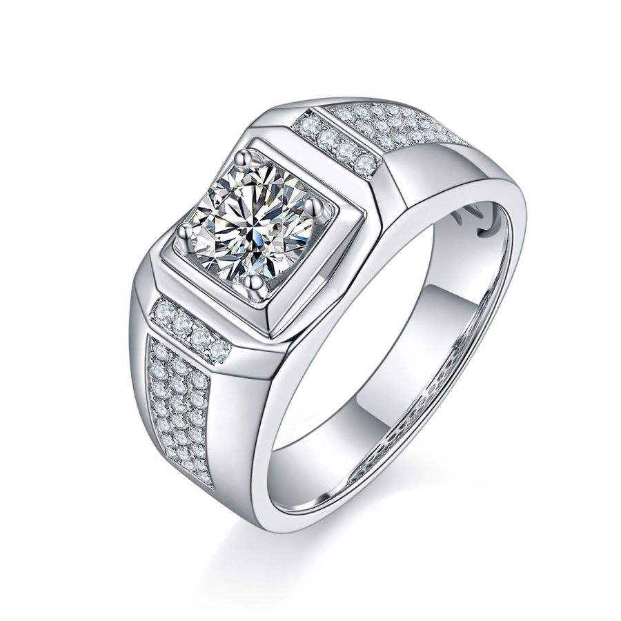 1 Carat Moissanite Men's Engagement Ring S925 Silver Wedding Ring - Image 2