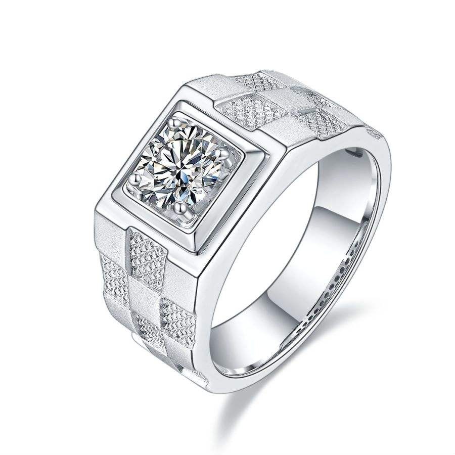 S925 Silver 1 Carat Moissanite Men's Engagement Ring - Image 2