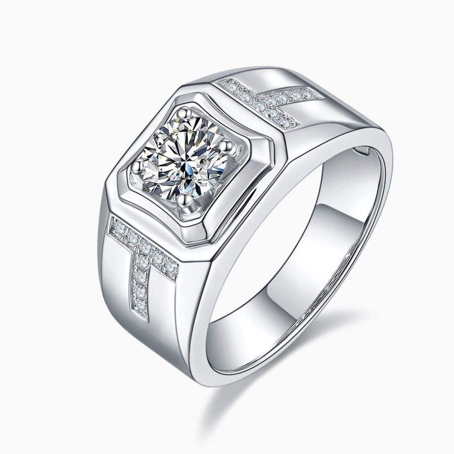 1 Carat D Color Moissanite S925 Silver Plated Ring for Men - Image 2