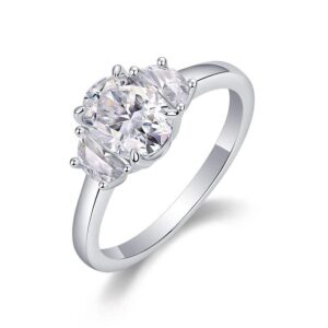 3 Stone Moissanite Engagement Ring for Women 925 Silver Oval Cut D Color GRA Certified