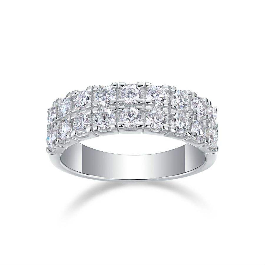 1.08cttw Moissanite VVS1 D Color with GRA Certified Diamond Eternity Wedding Ring in 925 Silver