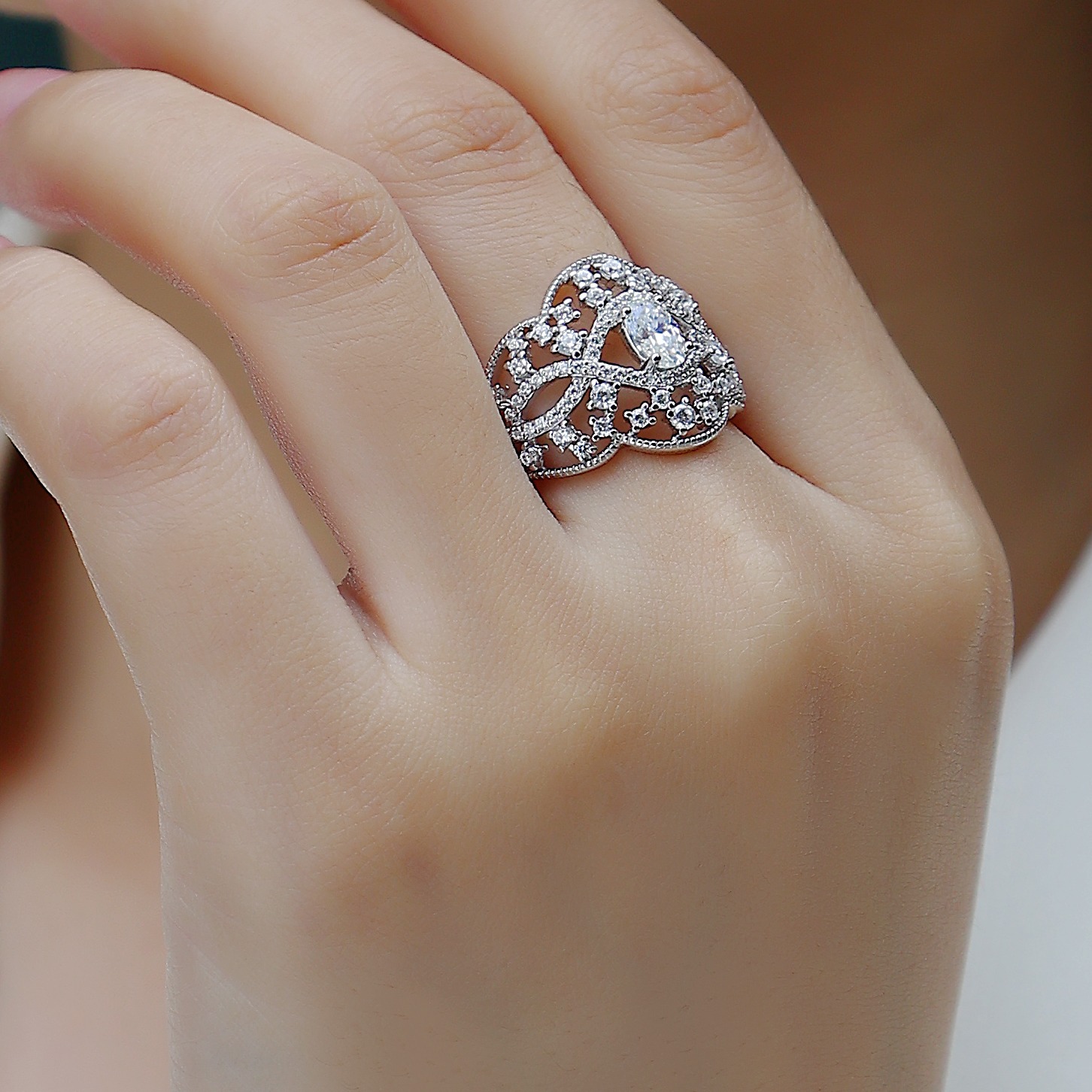 High Quality 925 Sterling Silver Ring Women's Romantic Ring Rhodium Plated Diamond Stone - Image 6