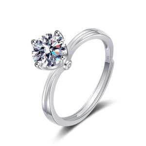 S925 sterling silver ring opening adjustable 1 carat GRA moissanite ring for women