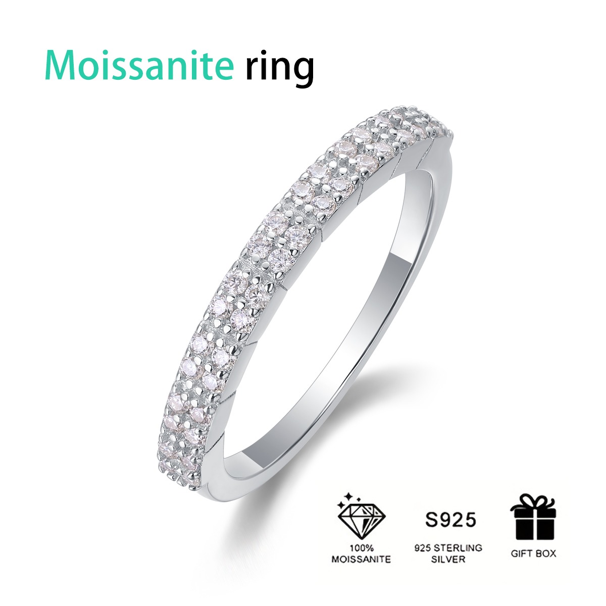 S925 sterling silver ring double rows Moissanite custom women's engagement wedding ring - Image 2