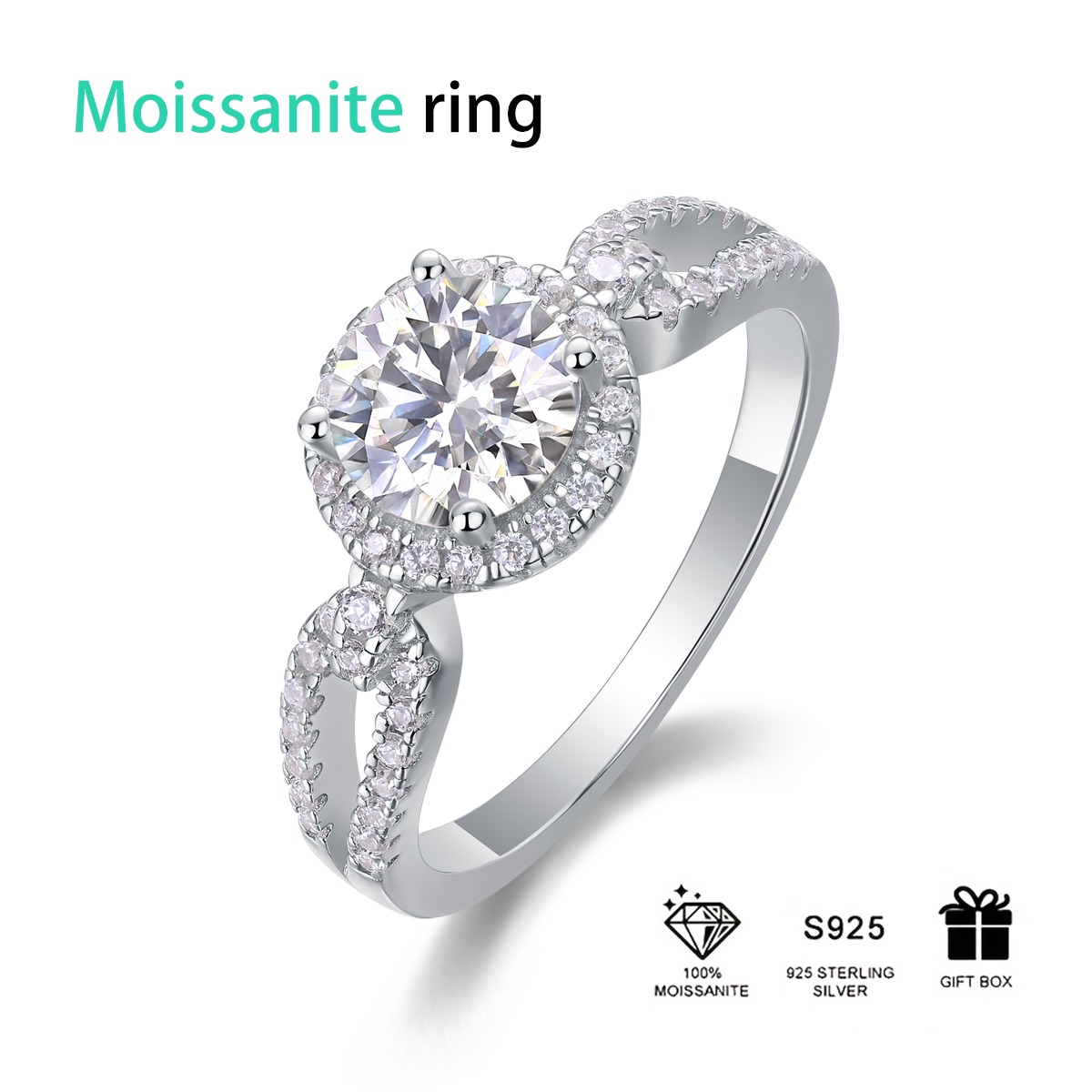 S925 Sterling Silver 1ct Moissanite Rings Exquisite Shiny Full Diamond Rings For Women - Image 2