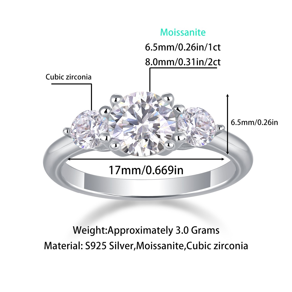 Women Mossinate Diamond Jewelry 925 Sterling Silver Ring 1ct Carat Diamond Moissanite Ring - Image 3
