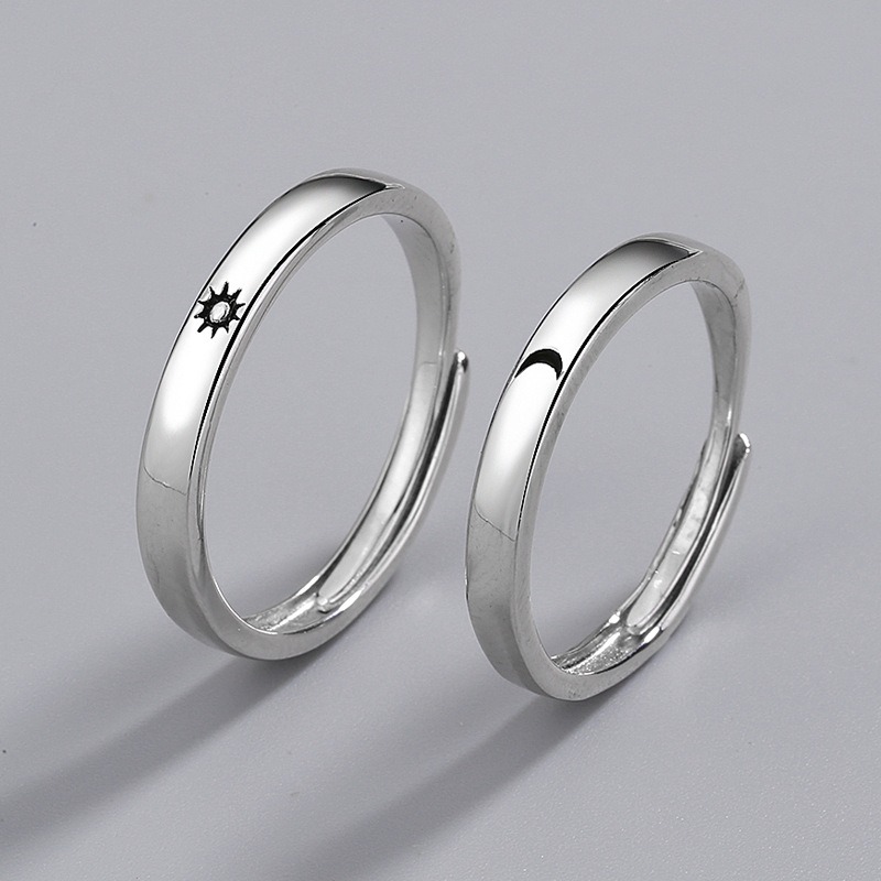 S925 sterling silver ring opening adjustable sun and moon couple ring - Image 7