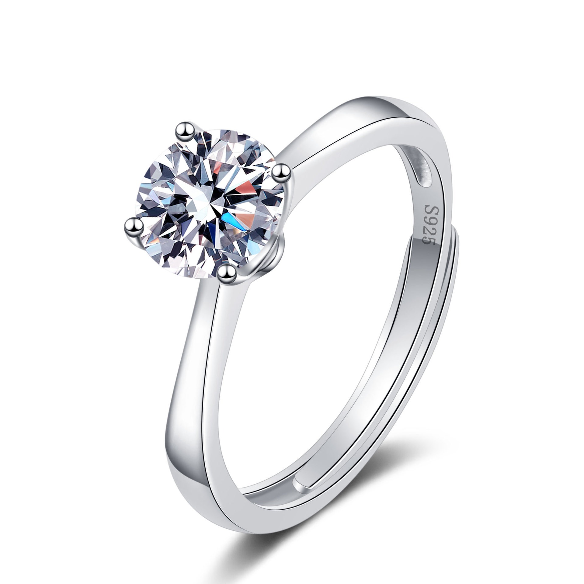 S925 Sterling Silver Ring GRA Moissanite Open Adjustable Ring for Women