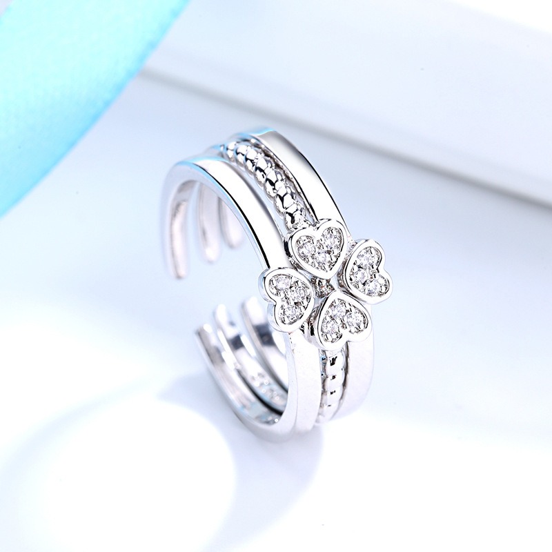 S925 Sterling Silver Ring 3-in-1 Combo Open Adjustable Clover Ring for Women - Image 3