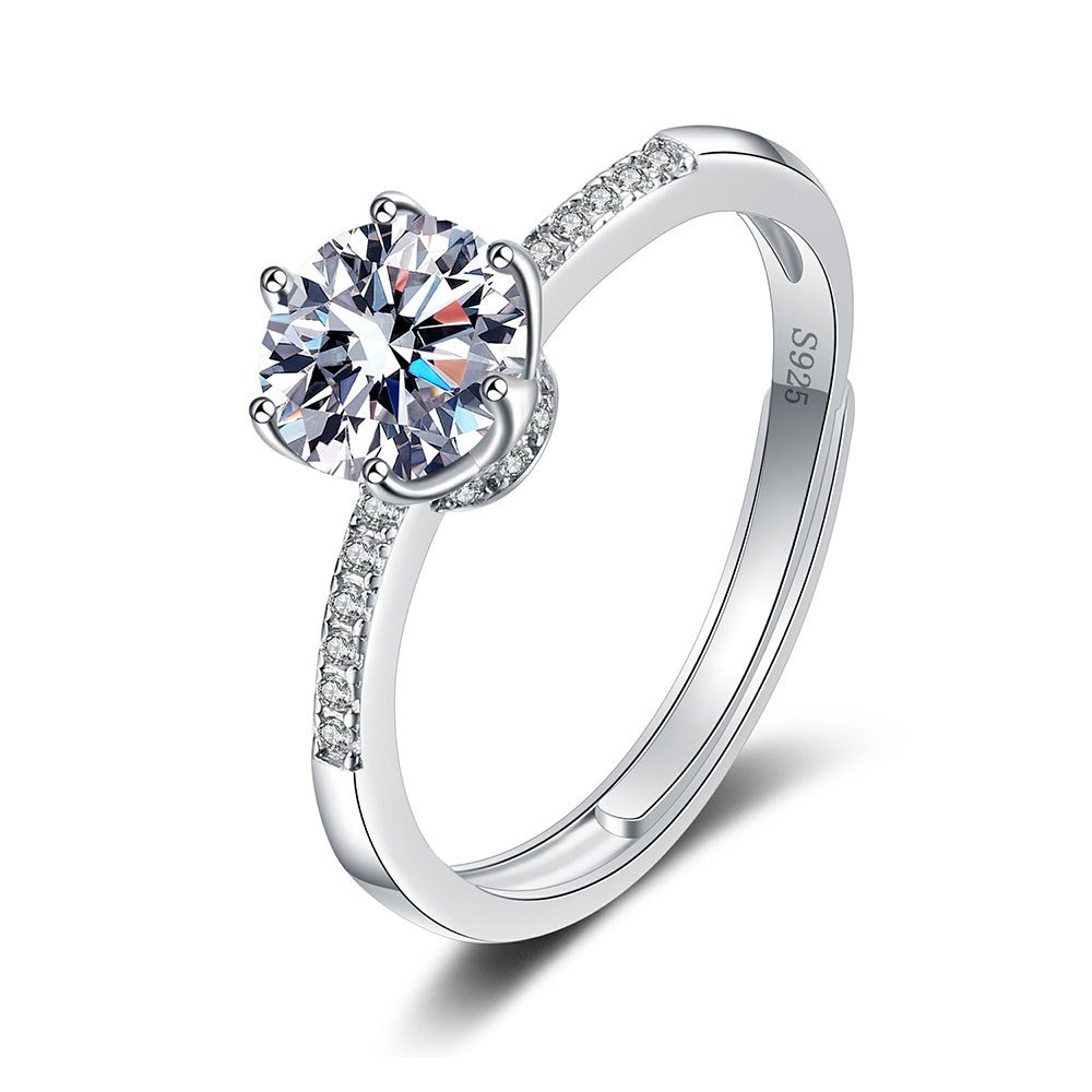 S925 Sterling Silver Ring Six Prongs GRA Moissanite Ring for Women