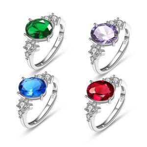 S925 sterling silver ring goose egg shaped colored gemstone opening adjustable women's ring