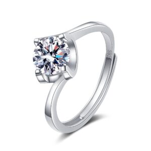 S925 Sterling Silver Ring Six Prongs 1 Carat GRA Moissanite Ring for Women