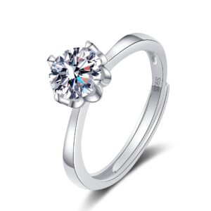 S925 sterling silver ring opening adjustable 1 carat GRA moissanite ring for women