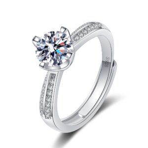 S925 sterling silver ring opening adjustable 1 carat GRA moissanite ring for women