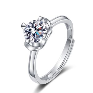 S925 sterling silver ring opening adjustable 1 carat GRA moissanite ring for women