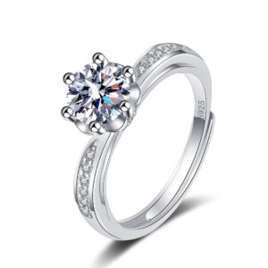 S925 sterling silver ring opening adjustable 1 carat GRA moissanite ring for women