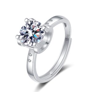 S925 sterling silver ring opening adjustable 1 carat GRA moissanite ring for women