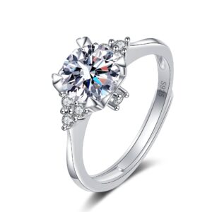 S925 sterling silver ring opening adjustable 1 carat GRA moissanite ring for women