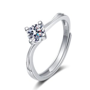 S925 sterling silver ring opening adjustable 1 carat GRA moissanite ring for women