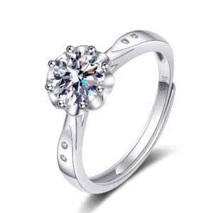 S925 sterling silver ring opening adjustable 1 carat GRA moissanite ring for women