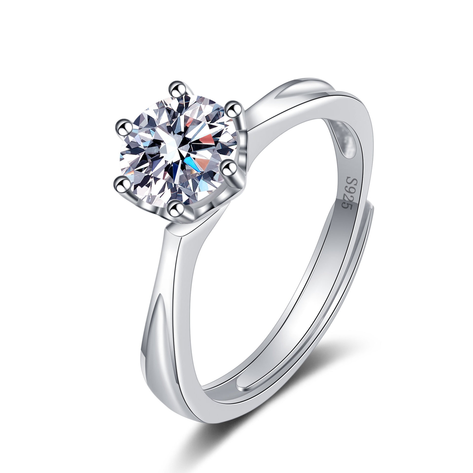 S925 sterling silver ring opening adjustable 1 carat GRA moissanite ring for women