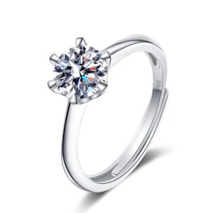 S925 sterling silver ring opening adjustable 1 carat GRA moissanite ring for women