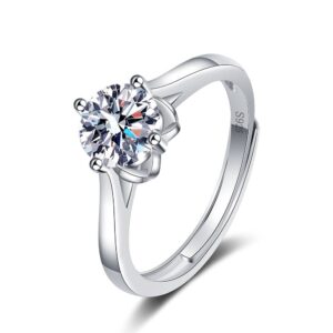 S925 sterling silver ring opening adjustable 1 carat GRA moissanite ring for women