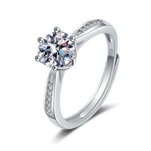 S925 sterling silver ring opening adjustable 1 carat GRA moissanite ring for women