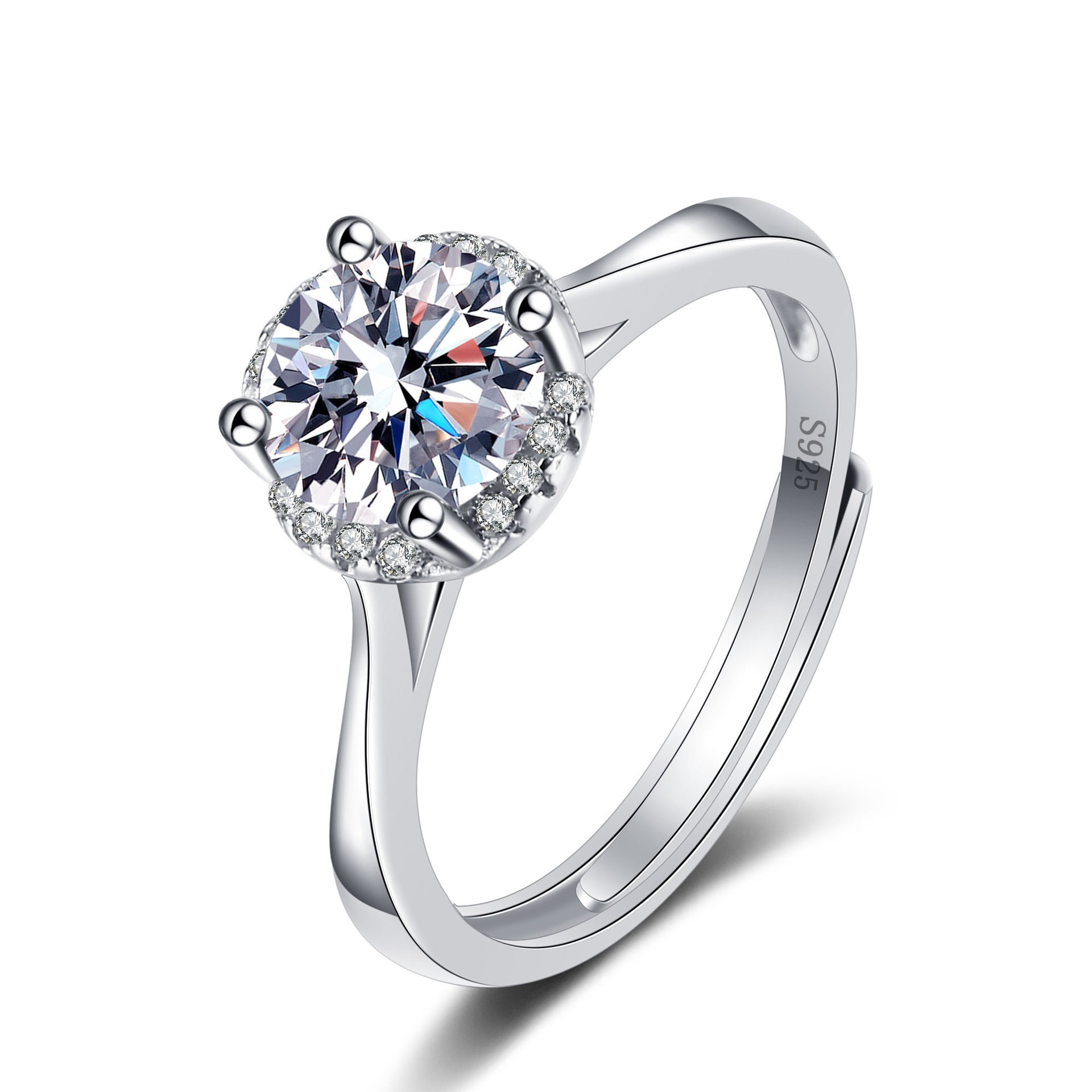 S925 sterling silver ring opening adjustable 1 carat GRA moissanite ring for women