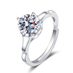 S925 sterling silver ring opening adjustable 1 carat GRA moissanite ring for women