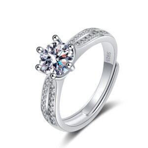 S925 sterling silver ring opening adjustable 1 carat GRA moissanite ring for women