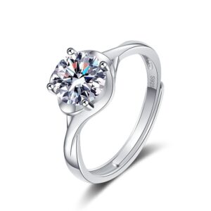 S925 sterling silver ring opening adjustable 1 carat GRA moissanite ring for women