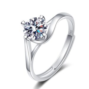 S925 sterling silver ring opening adjustable 1 carat GRA moissanite ring for women