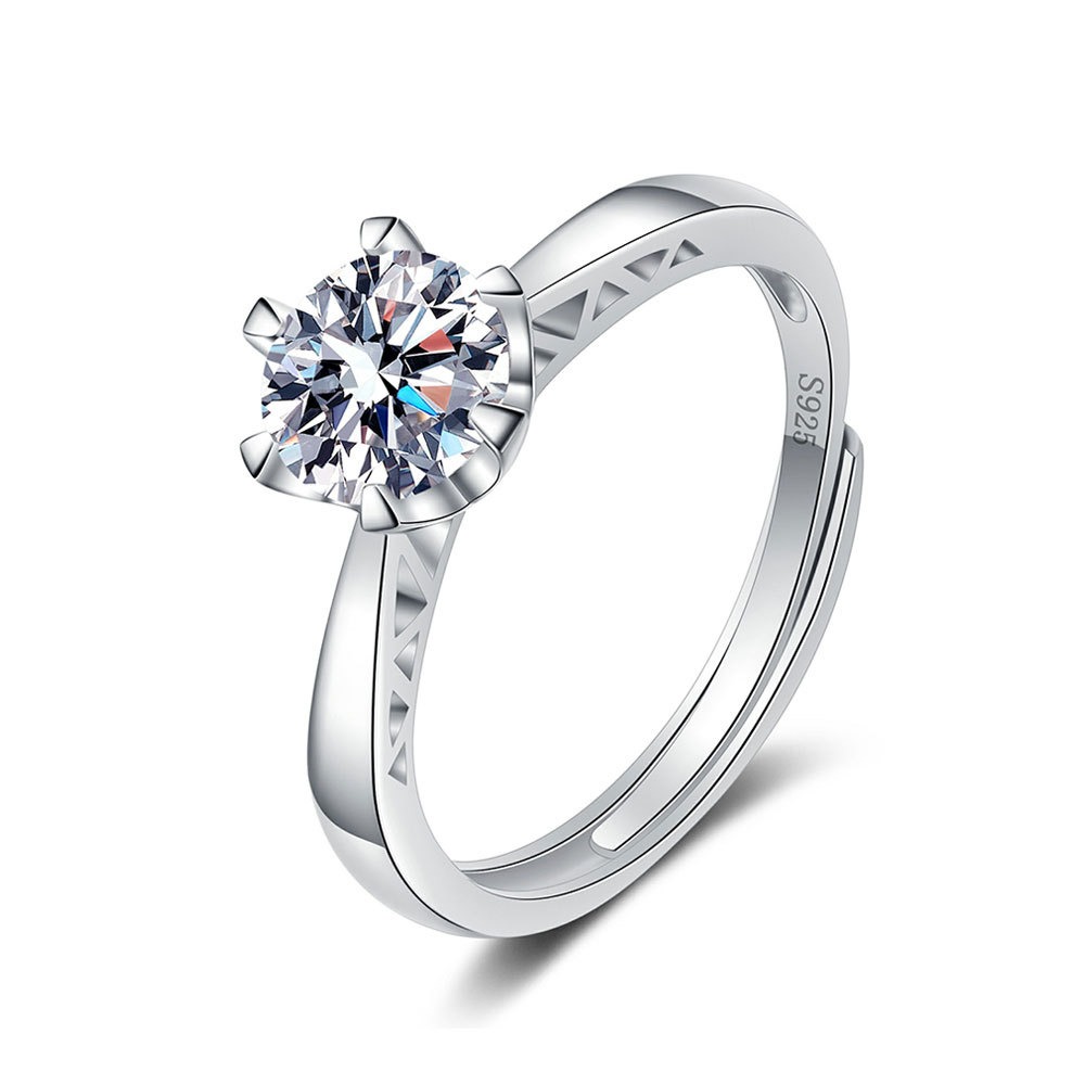 S925 sterling silver ring opening adjustable 1 carat GRA moissanite ring for women