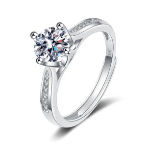 S925 sterling silver ring opening adjustable 1 carat GRA moissanite ring for women