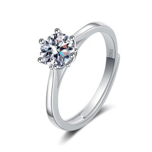 S925 sterling silver ring opening adjustable 1 carat GRA moissanite ring for women
