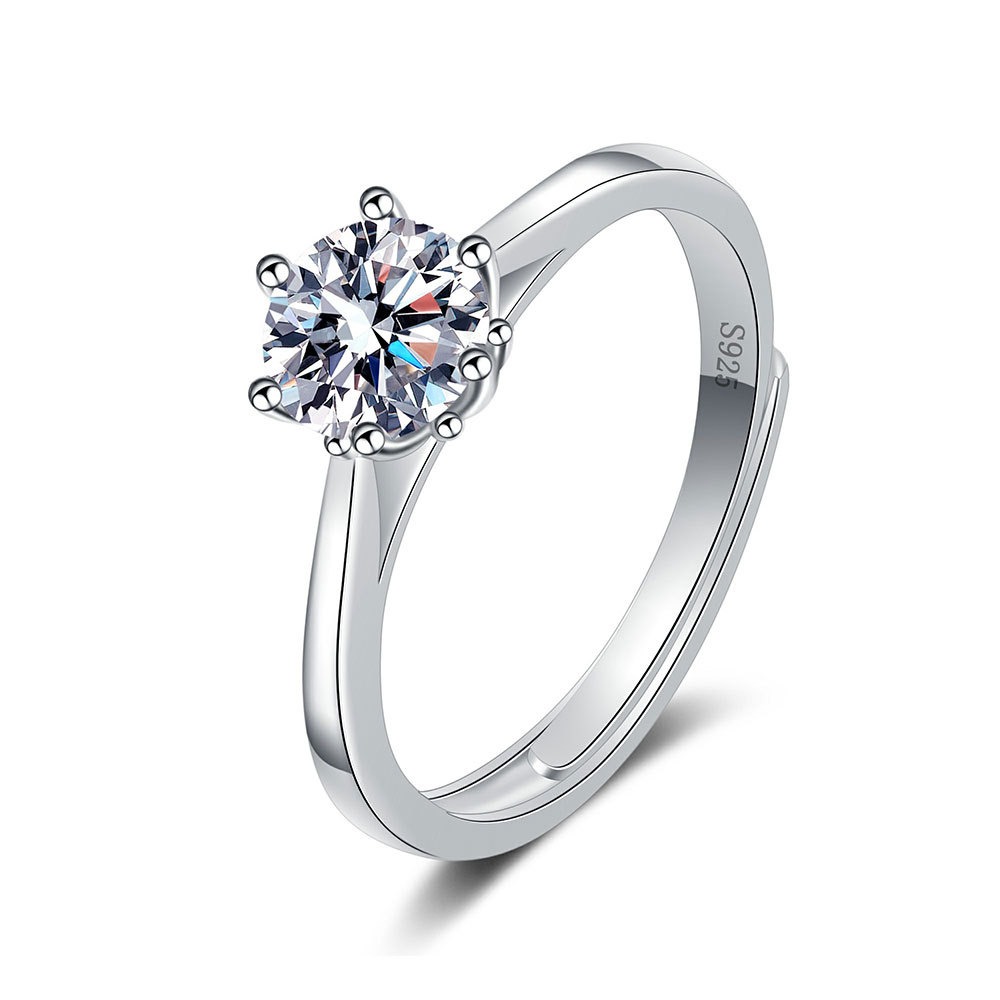 S925 sterling silver ring opening adjustable 1 carat GRA moissanite ring for women