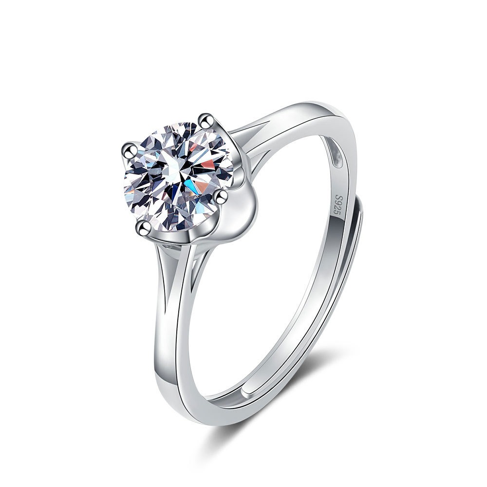 S925 sterling silver ring opening adjustable 1 carat GRA moissanite ring for women