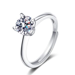 S925 sterling silver ring opening adjustable 1 carat GRA moissanite ring for women