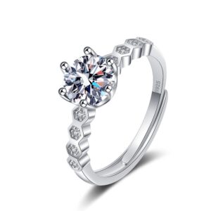 S925 sterling silver ring opening adjustable 1 carat GRA moissanite ring for women