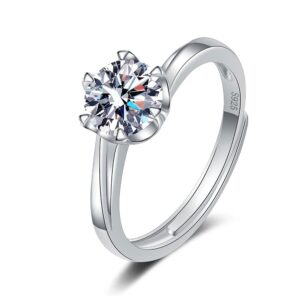 S925 sterling silver ring opening adjustable 1 carat GRA moissanite ring for women