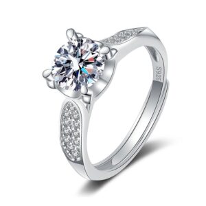 S925 sterling silver ring opening adjustable 1 carat GRA moissanite ring for women
