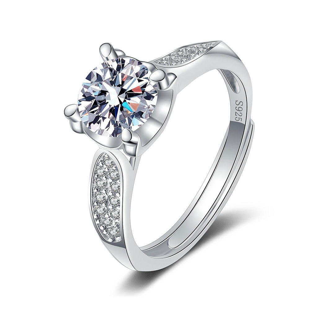 S925 sterling silver ring opening adjustable 1 carat GRA moissanite ring for women