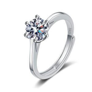 S925 sterling silver ring opening adjustable 1 carat GRA moissanite ring for women