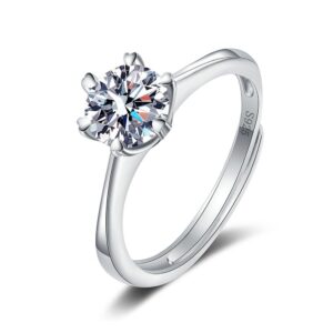 S925 sterling silver ring opening adjustable 1 carat GRA moissanite ring for women
