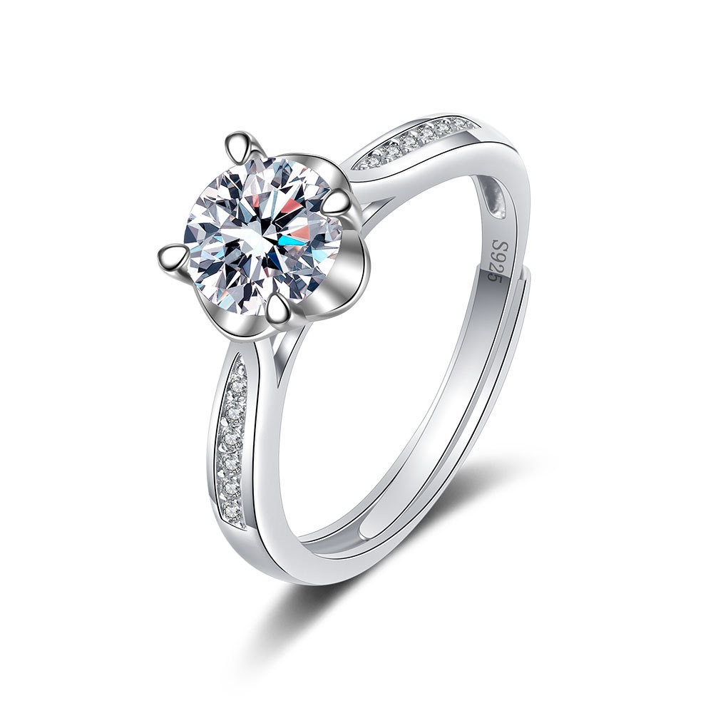 S925 sterling silver ring opening adjustable 1 carat GRA moissanite ring for women