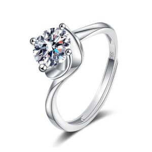 S925 sterling silver ring opening adjustable 1 carat GRA moissanite ring for women