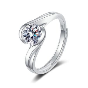 S925 sterling silver ring opening adjustable 1 carat GRA moissanite ring for women