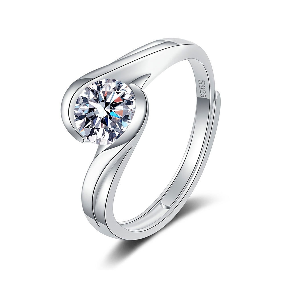 S925 sterling silver ring opening adjustable 1 carat GRA moissanite ring for women